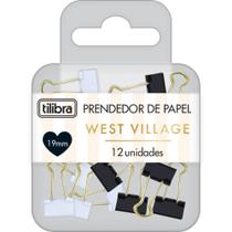 Prendedor de Papel WEST Village 19MM Preto e Branco C/12 Unidades Blister