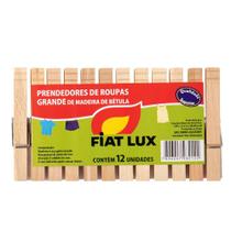 Prendedor De Roupa Grande Resistente Madeira Com 12 Fiat Lux - Fiatlux