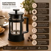 Prensa Francesa Café Chá 350ml Vidro Aço Inox Preto com Filtro Permanente
