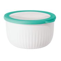 Prepare, armazene e sirva tigela de plástico Oggi White/Aqua 2,5 L com tampa