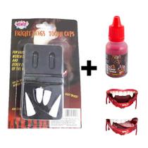 Presas de Vampiro com Sangue Dentes Caninos Falsos Lobisomen Dentadura Postiça para Cosplay Fantasia Halloween Presas de Vampiro com Sangue Dentes Caninos Falsos Lobisomen Dentadura Postiça para Cosplay Fantasia Halloween
