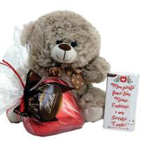 Presente Carinhoso Kit Urso Pelúcia Puffy com Coração de chocolate 180g