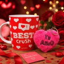 Presente Criativo Dia dos Namorados Kit Caneca Best Crush Chaveiro Coração Pelúcia