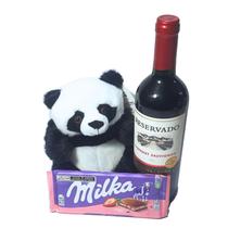 Presente Criativo Urso Panda Vinho, Milka, Pronto para Presentear
