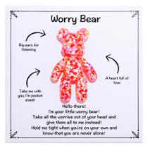 Presente de alívio de ansiedade e estresse Worry Bear Pocket Hug vermelho
