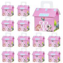 Presente de festa, caixa de doces, tema de animais de fazenda, rosa x16 Presente de festa, caixa de doces, tema de animais de fazenda, rosa x16