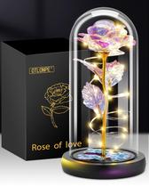 Presente de flores Otlonpe Rose para mulheres com luzes LED em cúpula de vidro