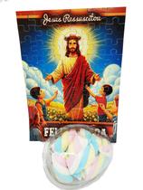 Presente de Páscoa Marshmallow Colorido + Quebra-cabeça Jesus Ressuscitado de 60 peças