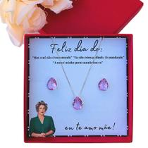 Presente dia das mães conjunto gota rosa cristal de prata 925 - Rhea Pratas e Acessórios