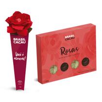 Presente Dia das Mães Flor com Trufa e Rosa de Chocolate Brasil Cacau Presente Dia das Mães Flor com Trufa e Rosa de Chocolate Brasil Cacau