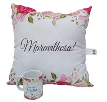 Presente Dia das Mulheres Kit Almofada Caneca ou Copo Canudo