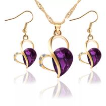 Presente Dia Dos Namorados Conjunto De Colar E Brincos com Pingente Roxo