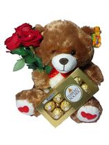 Presente Dia dos Namorados Urso com Flores e Chocolates Presente Dia dos Namorados Urso com Flores e Chocolates