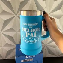 Presente dia dos pais caneca térmica personalizada pai de inox azul com frase 750ml com alça cerveja chopp na caixa Presente dia dos pais caneca térmica personalizada pai de inox azul com frase 750ml com alça cerveja chopp na caixa