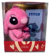 Presente Especial Lilo Stitch Barra De Chocolate Milka Importado 100g E Pelúcia Pequena Angel Rosa Disney Embalagem Presentear Dia Mães Namorado