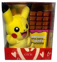 Presente Especial Pokémon Boneco Brinquedo De Pelúcia Pequeno Personagem Pikachu E Barra De Chocolate Milka Importado 100g