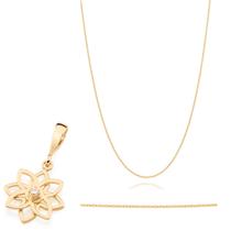 Presente Feminino Colar + Pingente Rommanel Lindo Flor Banhado Ouro 18k