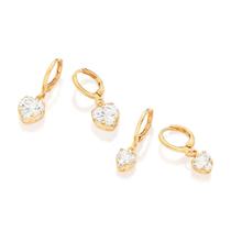 Presente Feminino Kit Brincos Feminino Banhados A Ouro 18k Coração Com Zircônias Elegante Presente Feminino Kit Brincos Feminino Banhados A Ouro 18k Coração Com Zircônias Elegante