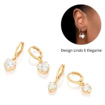 Presente Feminino Kit Rommanel Argolas Coração Com Zircônias Banhadas Ouro 18k 527300 Presente Feminino Kit Rommanel Argolas Coração Com Zircônias Banhadas Ouro 18k 527300