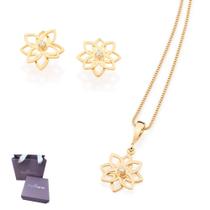 Presente Feminino Rommanel Flor Colar + Pingente + Brincos Banhados A Ouro Com Embalagens Presente Presente Feminino Rommanel Flor Colar + Pingente + Brincos Banhados A Ouro Com Embalagens Presente