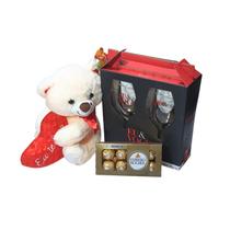 Presente Kit Taças Dia dos Namorados com Urso e Ferrero Presente Kit Taças Dia dos Namorados com Urso e Ferrero
