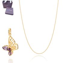 Presente Lindo Feminino Colar E Pingente Borboletas Rommanel Banhado Ouro 18k