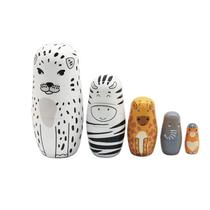 Presente matryoshka de madeira para bonecas russas de nidificação de animais de 5 camadas Presente matryoshka de madeira para bonecas russas de nidificação de animais de 5 camadas
