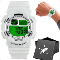 Presente Menino Relógio Digital Infantil Juvenil Orizom Kids Branco Pulseira Silicone com Caixa Foguete