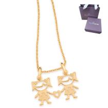Presente Para Mãe De Duas Meninas Rommanel Cordão + Pingente Banhado Ouro 18k Presente Para Mãe De Duas Meninas Rommanel Cordão + Pingente Banhado Ouro 18k