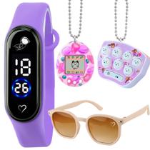 Presente para Meninas: Relógio Digital Infantil+ Bichinho Virtual + Oculos de Sol + Chaveiro Popit