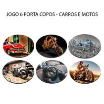 Presente Perfeito 6 Porta Copos com Carros e Motos Retrô Redondo Presente Perfeito 6 Porta Copos com Carros e Motos Retrô Redondo
