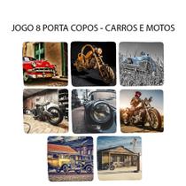 Presente Perfeito 8 Porta Copos com Carros e Motos Retrô Quadrado Presente Perfeito 8 Porta Copos com Carros e Motos Retrô Quadrado