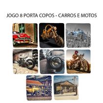 Presente Perfeito 8 Porta Copos com Carros e Motos Retrô Quadrado