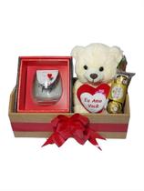 Presente Romântico Urso com Coração Eu Amo Você, Copo Elegante e Chocolate