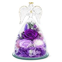 Presente TranquilBliss Rosa Preservada Anjo em Cúpula com LED Roxo Presente TranquilBliss Rosa Preservada Anjo em Cúpula com LED Roxo