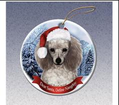 Presentes de estimação de férias Poodle de prata Santa Hat Dog Porcelana Ornamento de árvore de Natal