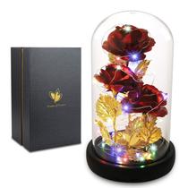 Presentes femininos para o Natal, Galaxy Flower Rose com 2 modos de iluminação, rosa dourada colorida, rosa vermelha encantada, presentes românticos, A Bela e a Fera, rosa para festa, decoração de casa, presentes de Natal exclusivos para ela