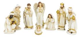 Presépio Branco Completo Grande Resina 8 Peças - 27cm Presépio Branco Completo Grande Resina 8 Peças - 27cm