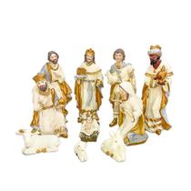 Presépio Completo 10 Peças Resina Dourado Enfeite Natal Presépio Completo 10 Peças Resina Dourado Enfeite Natal