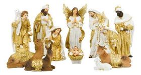 Presépio Completo Grande Branco E Dourado 11 Peças 30cm Presépio Completo Grande Branco E Dourado 11 Peças 30cm
