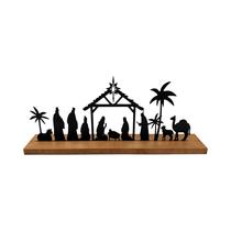 Presépio De Metal Preto Com Base De Madeira, Decorações De Mesa De Natal, Ornamentos De Natal