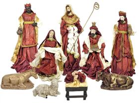 Presépio de Natal 9 Peças 30cm Poliresina Seda Plus Decoração Natalina