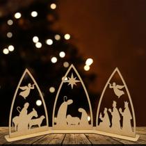 Presépio De Natal Com Base Para Mesa Em Mdf Cru 29x14x7