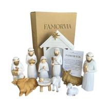 Presépio De Natal Em Ouro Branco, Conjunto De 11 Peças, Figuras De Resina Artesanais Sem Rosto