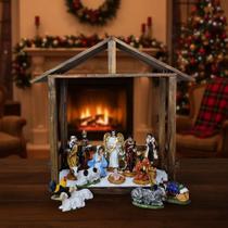 Presépio De Natal Resina 13pcs E Casa De Madeira Completo ! Presépio De Natal Resina 13pcs E Casa De Madeira Completo !