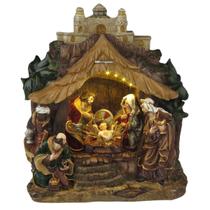 Presépio de Natal Sagrada Família Cabana Resina Iluminado com 9 Leds Decoração Natalina Mesa Presépio de Natal Sagrada Família Cabana Resina Iluminado com 9 Leds Decoração Natalina Mesa