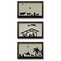 Presépio de Parede Quadro Natalino Silhuetas - kit com 3 quadros Presépio de Parede Quadro Natalino Silhuetas - kit com 3 quadros