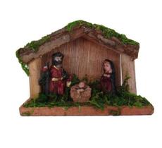 Presépio Estábulo Enfeite de Natal 11x4x8,5 Cm 3 Peças Resina e Madeira Decoração Natalina, Rio Mast - Rio Master