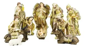 Presépio Natal Completo Resina Grande Dourado Realista 29cm Presépio Natal Completo Resina Grande Dourado Realista 29cm