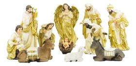 Presépio Natal Natalino Completo Grande Dourado Resina 29cm Presépio Natal Natalino Completo Grande Dourado Resina 29cm